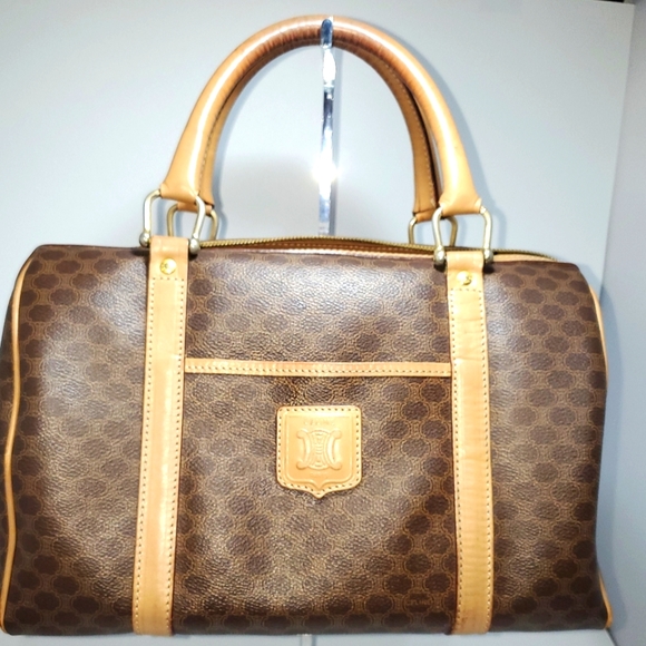 Celine Vintage Boston Bag 1 OPEN POCKET IN FRONT Macadame Coated  Canvas . - Picture 3 of 16